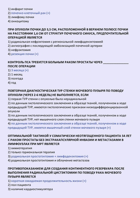 Урология - тесты с ответами