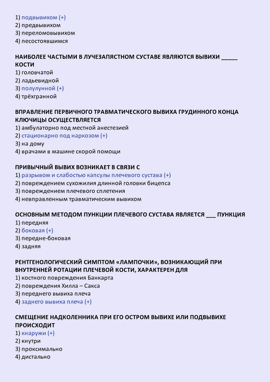 Травматология и ортопедия - тесты с ответами